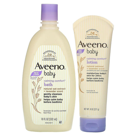 Aveeno, Baby, Calming Comfort Bath + Lotion Set, Lavender and Vanilla, 2 Piece Set - Supply Center USA