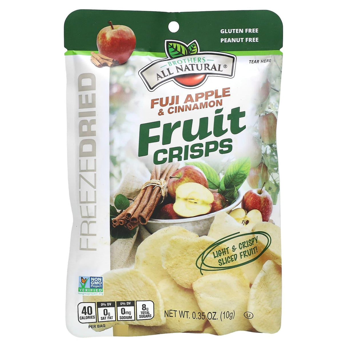 Brothers-All-Natural, Fruit Crisps, Fuji Apple & Cinnamon, 12 Single Serve Bags, 0.35 oz (10 g ) Each - Supply Center USA