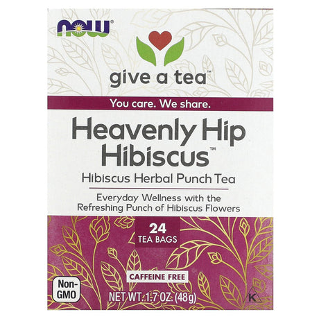 NOW Foods, Heavenly Hip Hibiscus, Herbal Punch Tea, Caffeine Free, 24 Tea Bags, 1.7 oz (48 g) - Supply Center USA