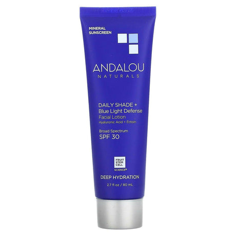 Andalou Naturals, Daily Shade + Blue Light Defense Facial Lotion, SPF 30, Deep Hydration, 2.7 fl oz (80 ml) - Supply Center USA