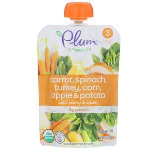 Plum Organics, Organic Baby Food, Stage 3, Carrot, Spinach, Turkey, Corn, Apple & Potato with Celery & Onion, 4 oz (113 g) - Supply Center USA