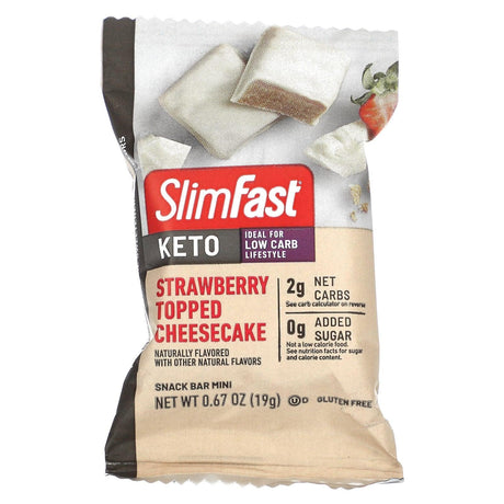 SlimFast, Keto Snack Bar Mini, Strawberry Topped Cheesecake, 12 Pack, 0.6 oz (19 g) Each - Supply Center USA