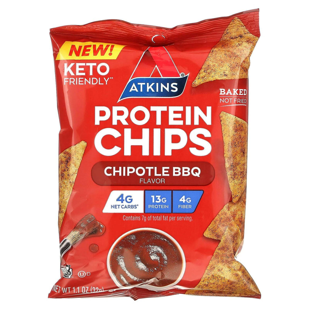 Atkins, Protein Chips, Chipotle BBQ, 8 Bags, 1.1 oz (32 g) Each - Supply Center USA