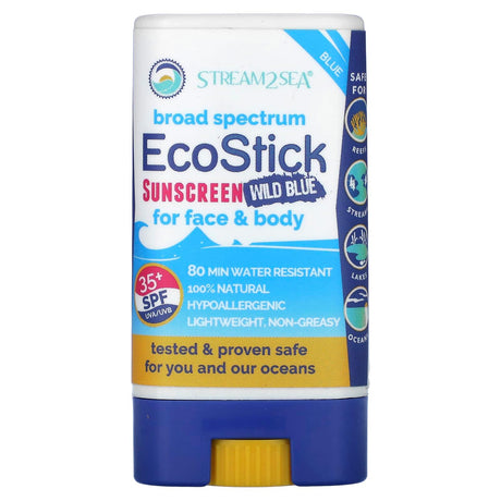 Stream2Sea, EcoStick Sunscreen Wild Blue, SPF 35+, 0.5 oz (14 g) - Supply Center USA