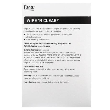 Flents, Wipe 'N Clear, Pre-Moistened Lens Wipes, 100 Wipes - Supply Center USA