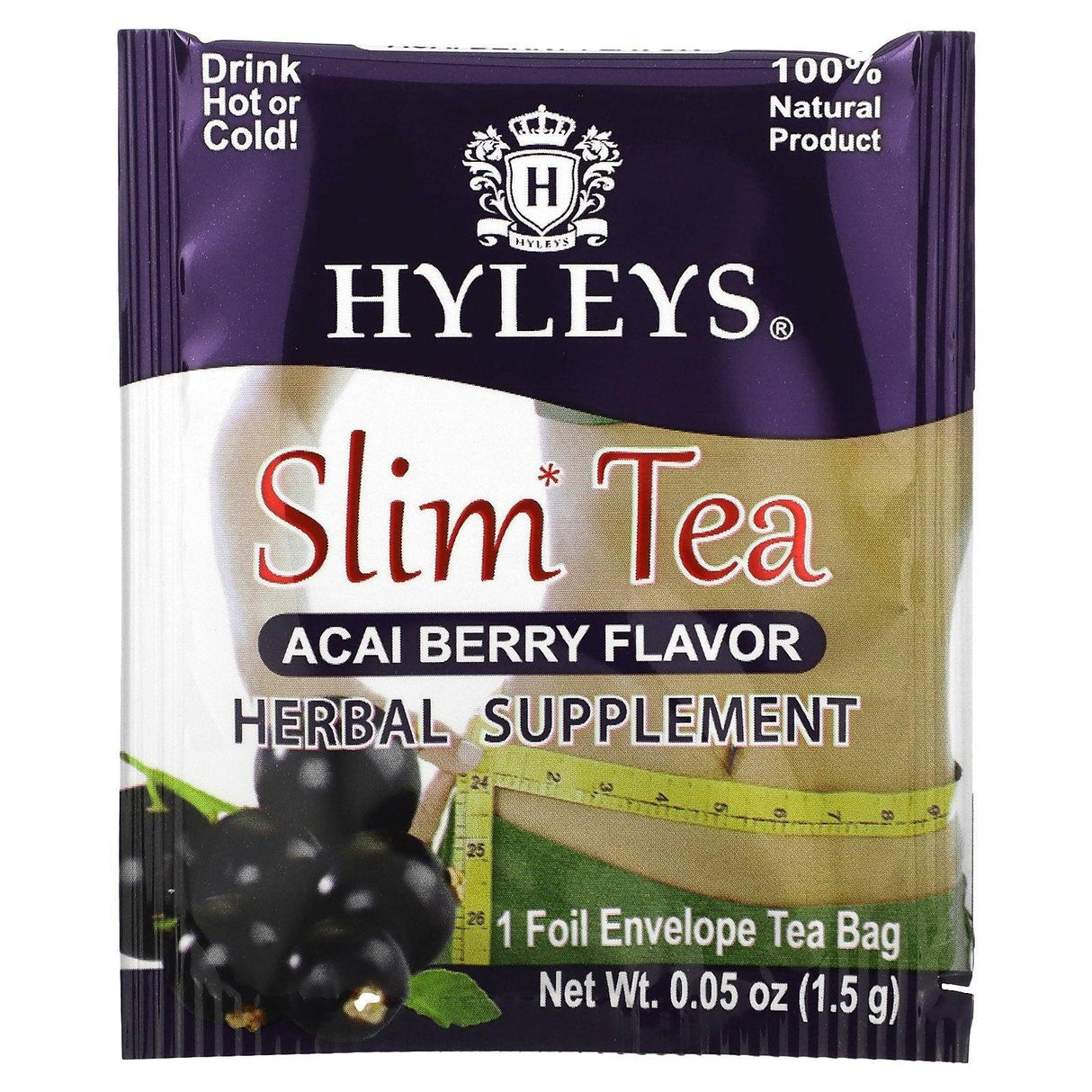 Hyleys Tea, Slim Tea, Acai Berry, 50 Foil Envelope Tea Bags, 0.05 oz (1.5 g) Each - Supply Center USA