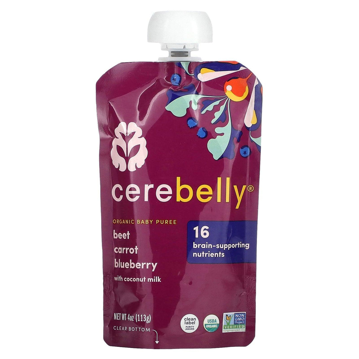 Cerebelly, Organic Baby Puree, Beet, Carrot, Blueberry with Coconut Milk, 6 Pouches, 4 oz (113 g) Each - Supply Center USA