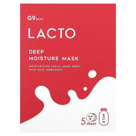 G9skin, Lacto, Deep Moisture Beauty Mask, Milk, 5 Sheets, 0.74 fl oz (22 ml) Each - Supply Center USA