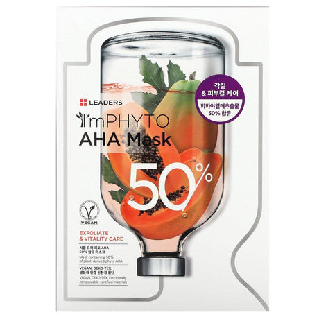 Leaders, I'mPhyto AHA Beauty Mask, 10 Sheets, 0.77 fl oz (23 ml) Each - Supply Center USA