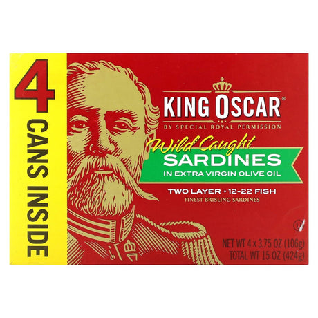 King Oscar, Wild Caught Sardines In Extra Virgin Olive Oil, 4 Cans, 3.75 oz (106 g) Each - Supply Center USA