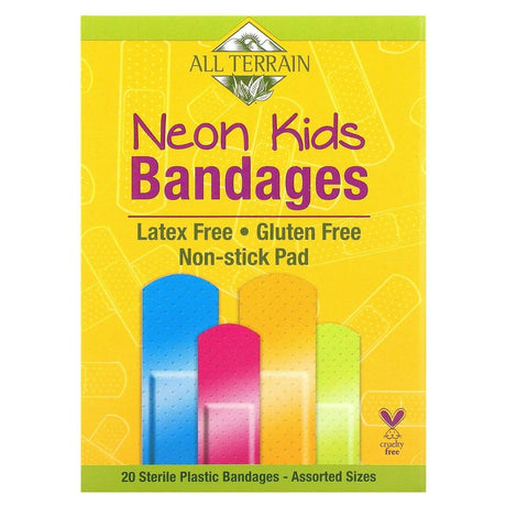 All Terrain, Neon Kids Bandages, Assorted Sizes, 20 Sterile Plastic Bandages - Supply Center USA