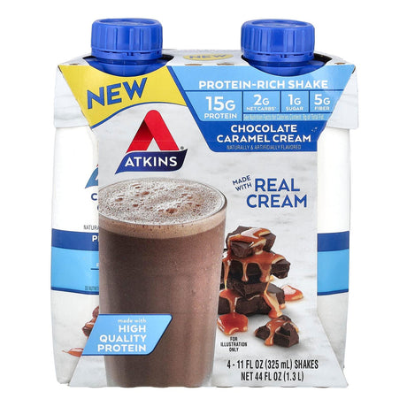 Atkins, Protein-Rich Shake, Chocolate Caramel Cream, 4 Shakes, 11 fl oz (325 ml) Each - Supply Center USA