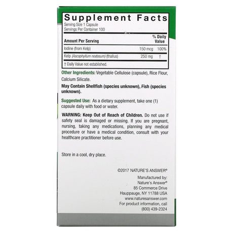 Nature's Answer, Kelp Thallus, 100 Veggie Capsules - Supply Center USA