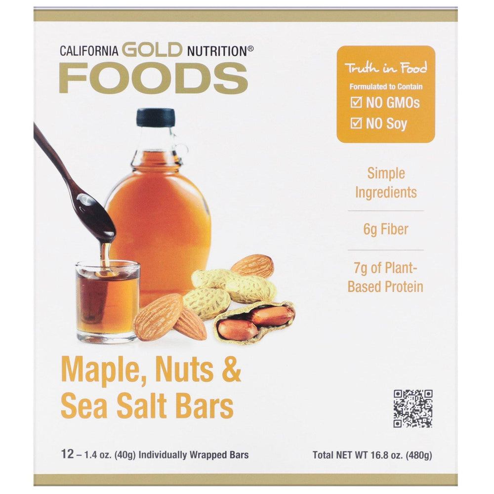 California Gold Nutrition, Foods, Maple, Nuts & Sea Salt Bars, 12 Bars, 1.4 oz (40 g) Each - HealthCentralUSA