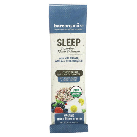 BareOrganics, Sleep, Superfood Water Enhancer, Organic Mixed Berry, 12 Stick Packets, 0.21 oz (6 g) Each - Supply Center USA