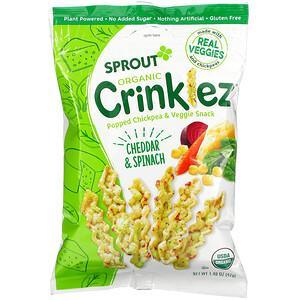 Sprout Organic, Crinklez, Popped Chickpea & Veggie Snack, 12 Months & Up, Cheddar & Spinach, 1.48 oz (42 g) - HealthCentralUSA