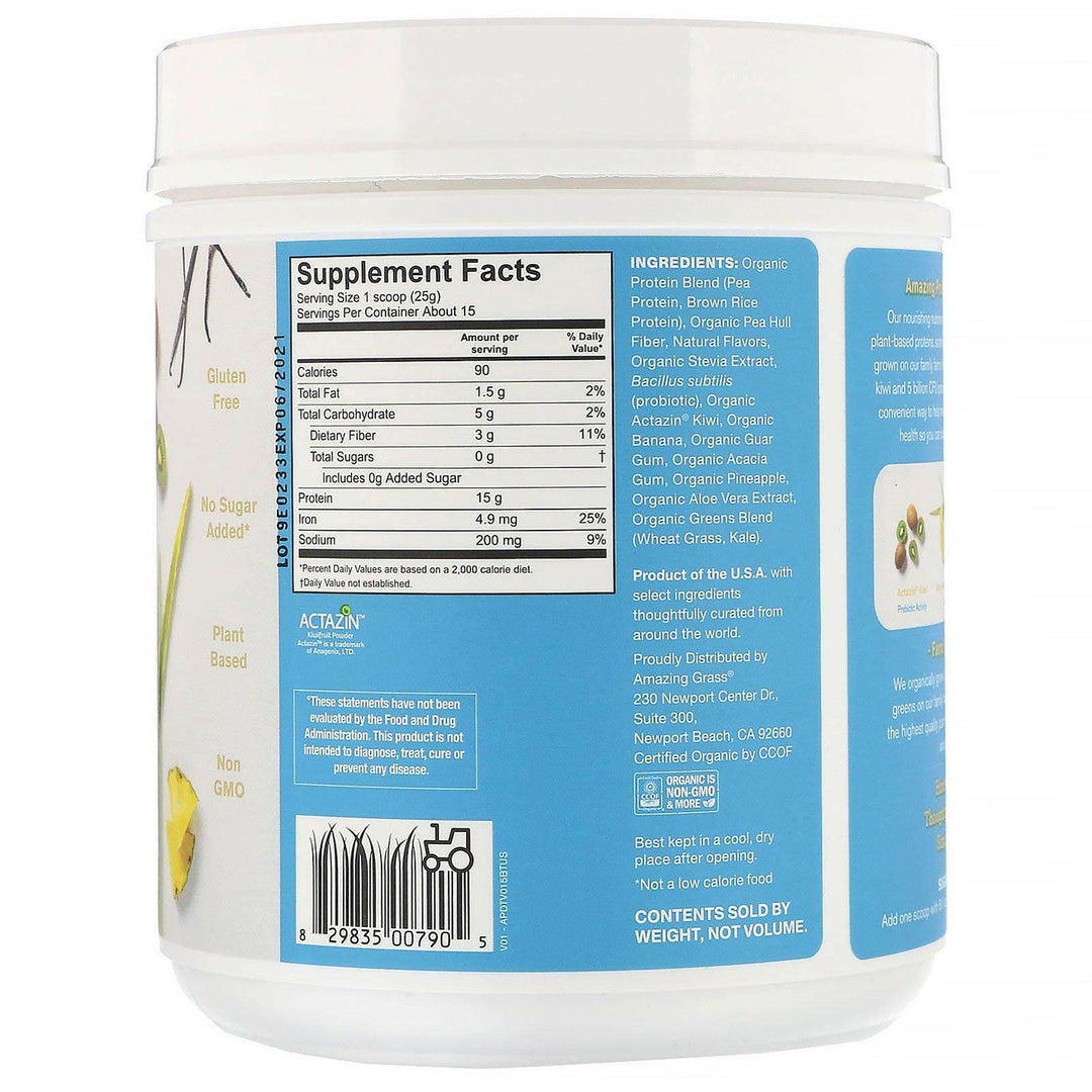 Amazing Grass, Amazing Protein, Digest, Tahitian Vanilla Flavor, 5 Billion CFU, 13.2 oz (375 g) - HealthCentralUSA