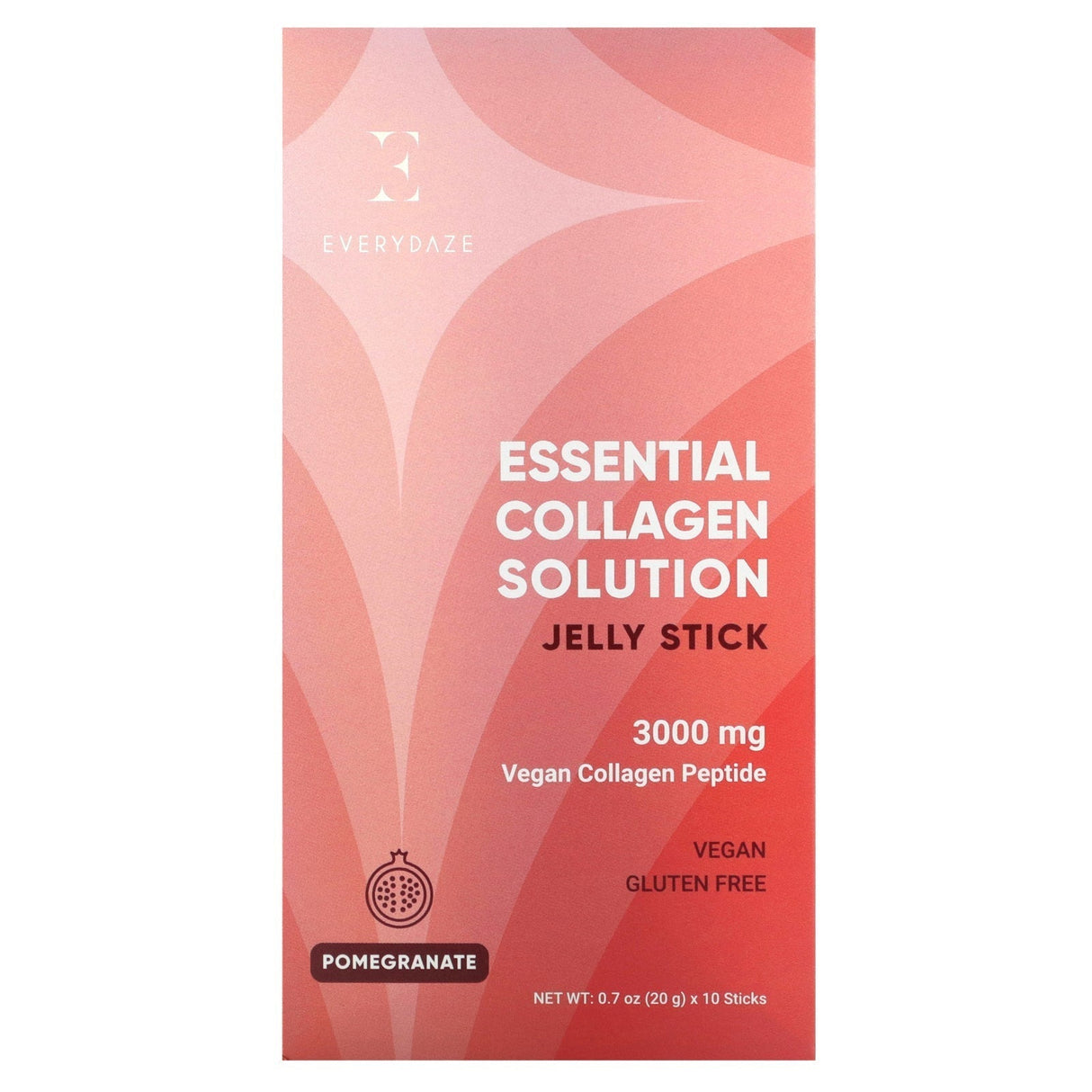 Everydaze, Essential Collagen Solution Jelly Stick, Pomegranate, 3,000 mg, 10 Sticks, 0.7 oz (20 g) Each - Supply Center USA