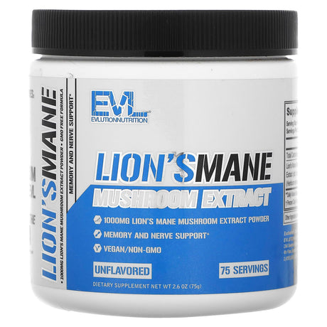 EVLution Nutrition, Lion's Mane Mushroom Extract, Unflavored, 2.6 oz (75 g) - Supply Center USA