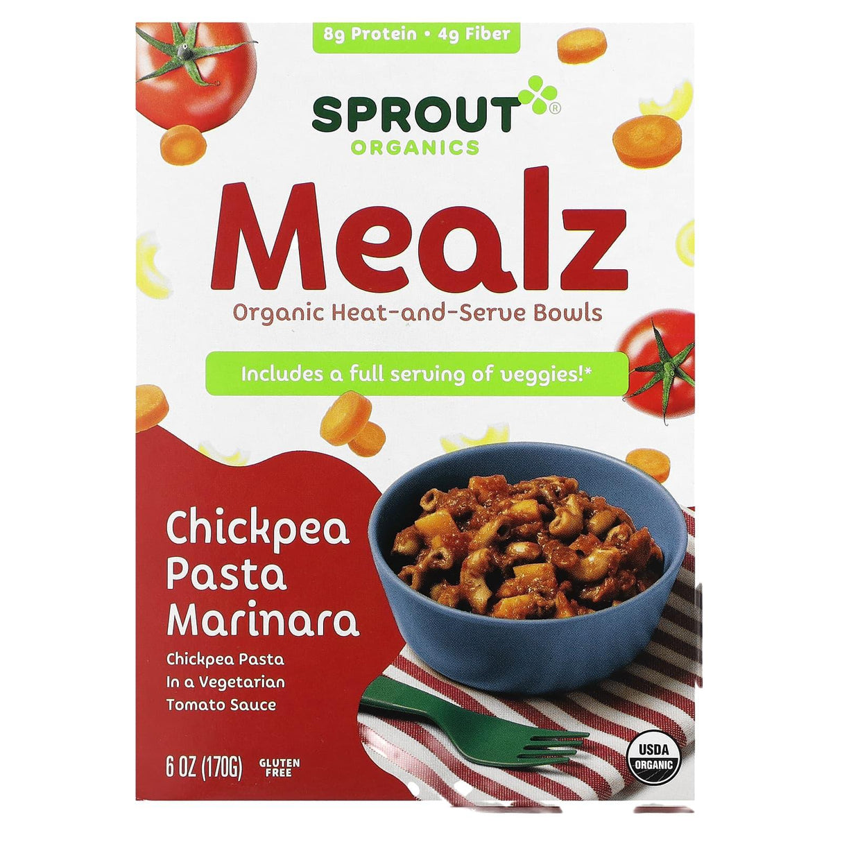 Sprout Organics, Mealz, Organic Heat-and-Serve Bowls, Chickpea Pasta Marinara, 6 oz (170 g) - Supply Center USA