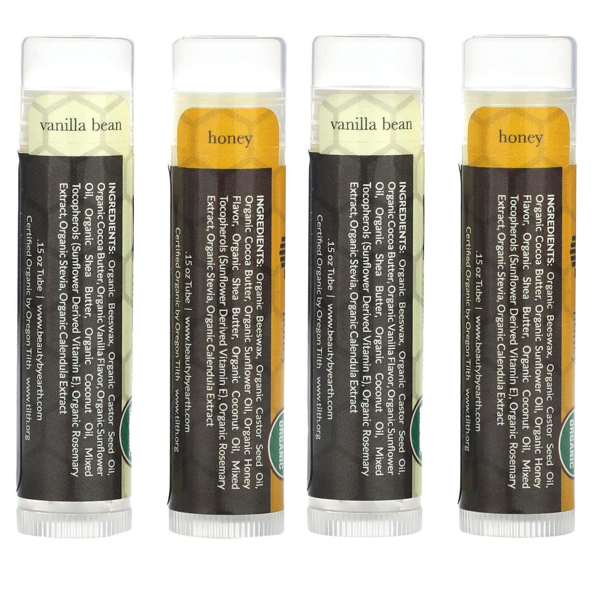 Beauty By Earth, Organic Lip Balm, Vanilla Bean & Honey, 4 Tubes, 0.15 oz Each - Supply Center USA