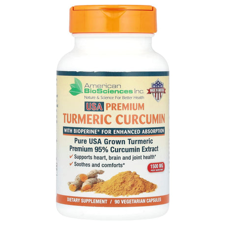 American Biosciences, USA Premium Turmeric Curcumin, 1,500 mg, 90 Vegetarian Capsules (500 mg per Capsule) - Supply Center USA