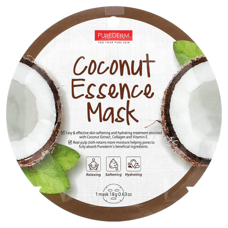 Purederm, Coconut Essence Beauty Mask, 12 Sheets, 0.63 oz (18 g) Each - Supply Center USA