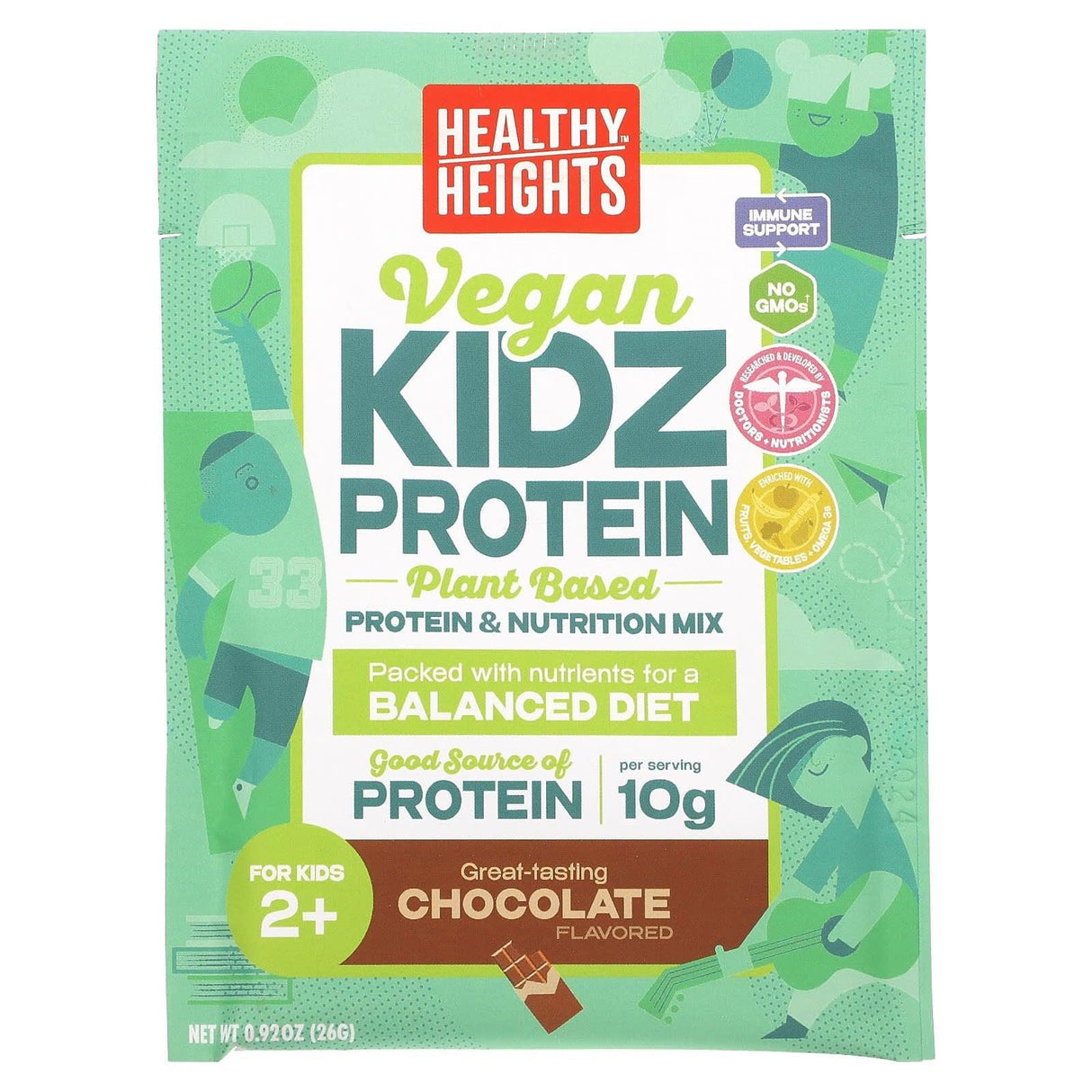 Healthy Heights, Vegan Kidz Protein, For Kids 2+, Chocolate, 10 Single Serve Packets, 0.92 oz (26 g) Each - Supply Center USA