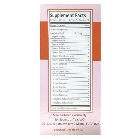 Secrets of Tea, Organic PMS Be Gone Fruits Tea, Caffeine Free, 20 Tea Bags, 1.41 oz (40 g) - Supply Center USA