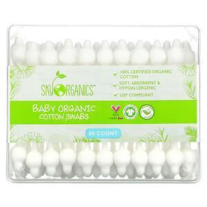 Sky Organics, Baby Organic Cotton Swabs, 60 Count - Supply Center USA