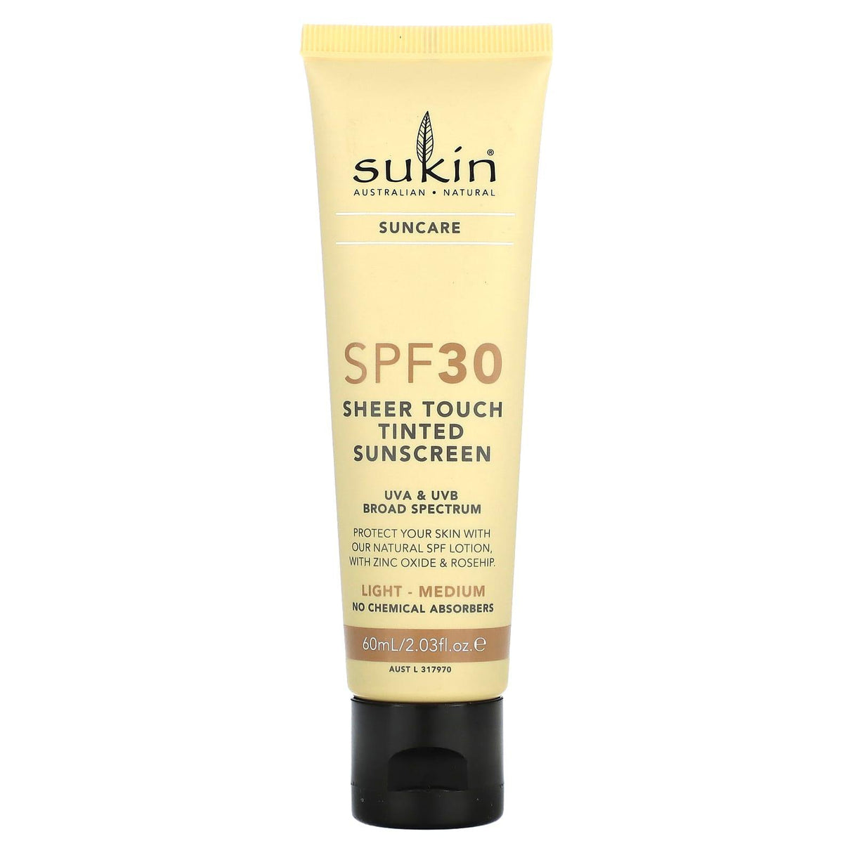 Sukin, Sheer Touch Tinted Sunscreen, SPF30, Light/Medium, 2.03 fl oz (60 ml) - Supply Center USA