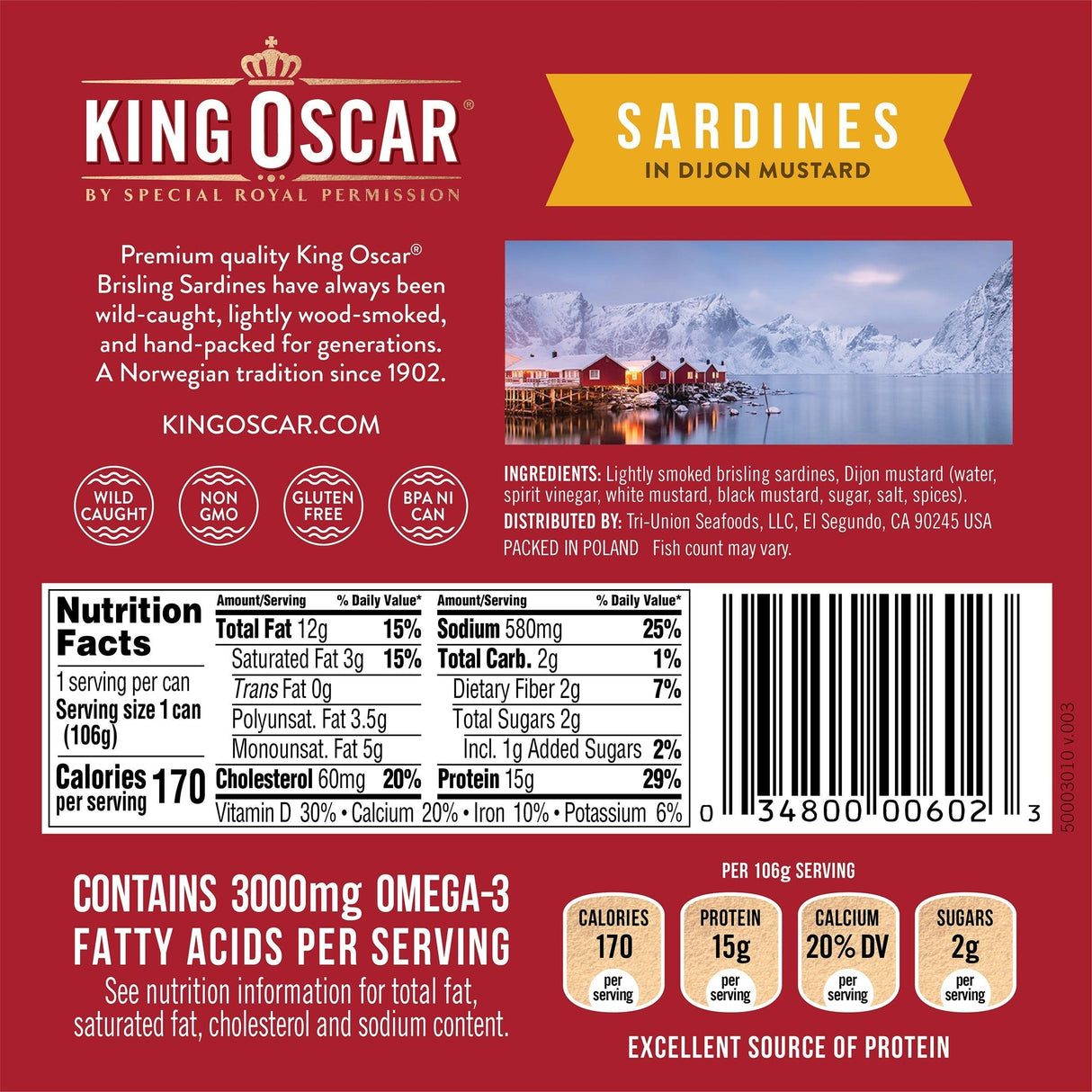 King Oscar, Wild Caught, Sardines In Extra Virgin Olive Oil, With Lemon, 3.75 oz (106 g) - Supply Center USA