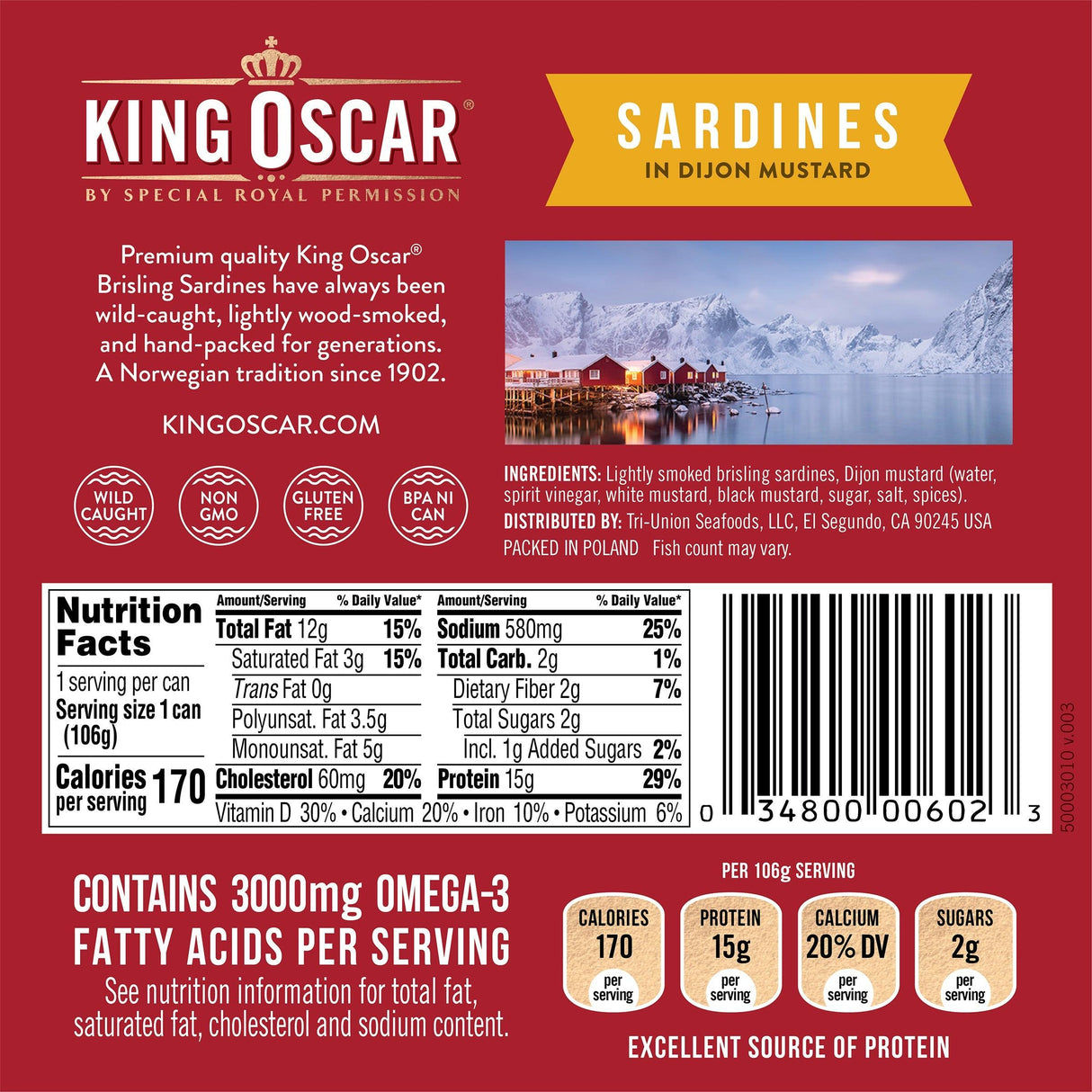 King Oscar, Wild Caught Sardines In Dijon Mustard, 3.75 oz (106 g) - Supply Center USA