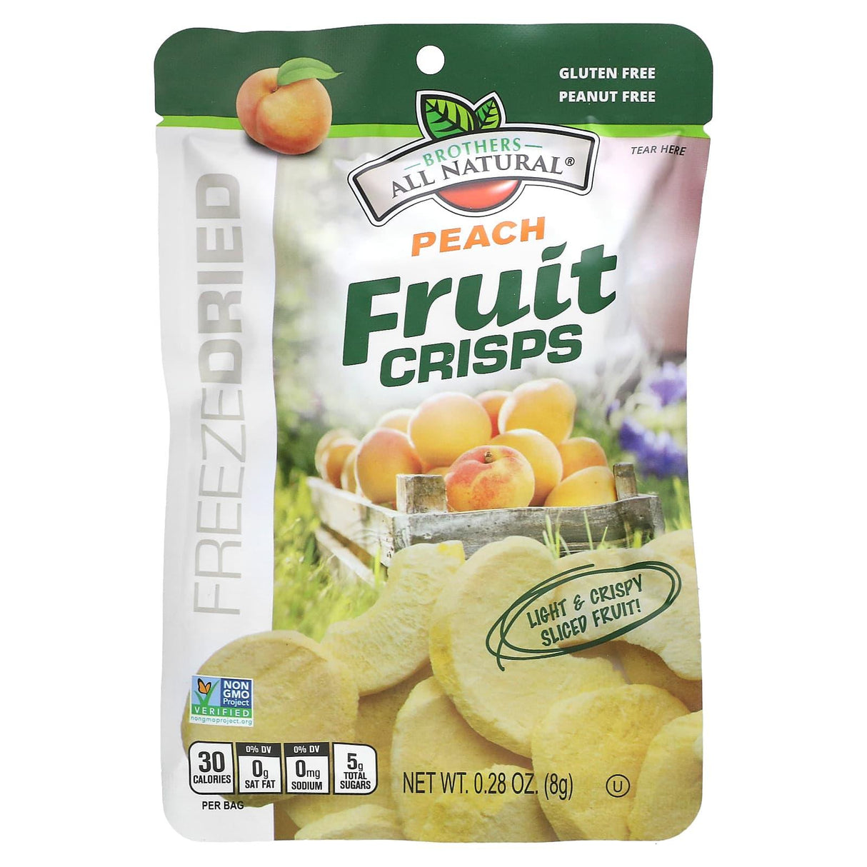 Brothers-All-Natural, Fruit Crisps, Peach, 12 Single Serve Bags, 0.28 oz (8 g) Each - Supply Center USA