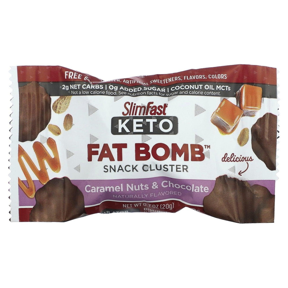 SlimFast, Keto Fat Bomb Snack Cluster, Caramel Nuts & Chocolate, 14 Clusters, 0.7 oz (20 g) Each - Supply Center USA