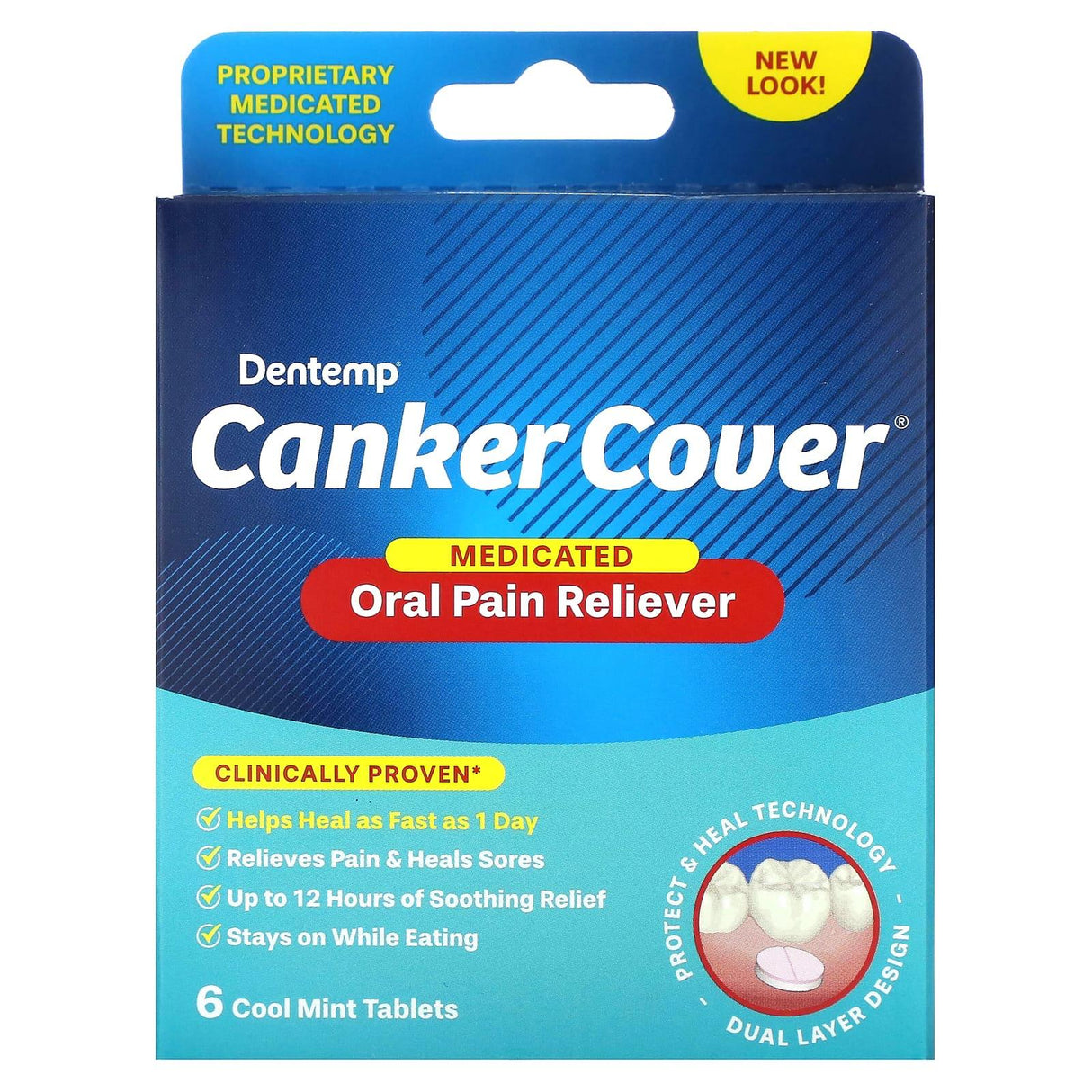 Dentemp, Canker Cover, Medicated Oral Pain Reliever, 6 Cool Mint Tablets - Supply Center USA