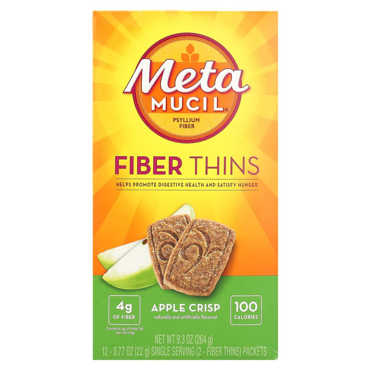 Metamucil, Fiber Thins, Apple Crisp, 12 Packets, 0.77 oz (22 g) Each - Supply Center USA