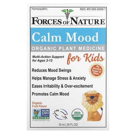 Forces of Nature, Calm Mood, Organic Plant Medicine, For Kids Ages 3-12, Fruit Flavor, 0.34 fl oz (10 ml) - Supply Center USA