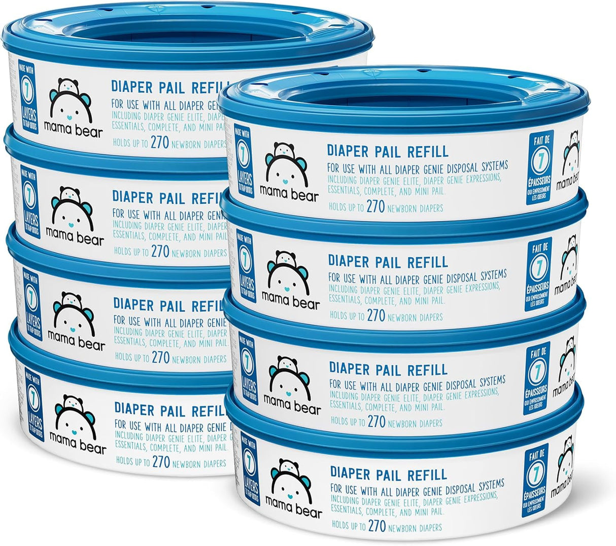 Amazon Brand - Mama Bear Diaper Pail Refills for Diaper Genie Pails, Unscented, 1080 Count (4 Packs of 270 Count)
