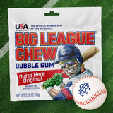 Big League Chew Outta Here Original Bubble Gum - Classic Ballpark Flavor | Perfect for Baseball Games, Teams, Concessions, Parties, and More | Pack of 12 Bags (2.12Oz Each)