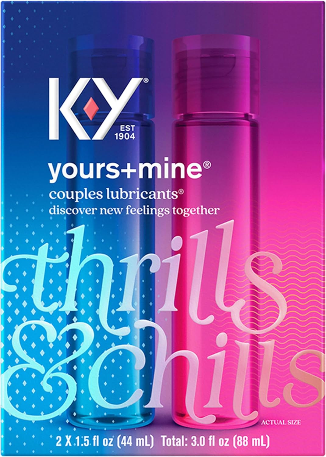 K-Y Yours + Mine Couples Personal Lube, Two Personal Lubricants, Water Based Lube for Women & Glycerin-Based Lube for Men, 2 X 1.5 FL OZ