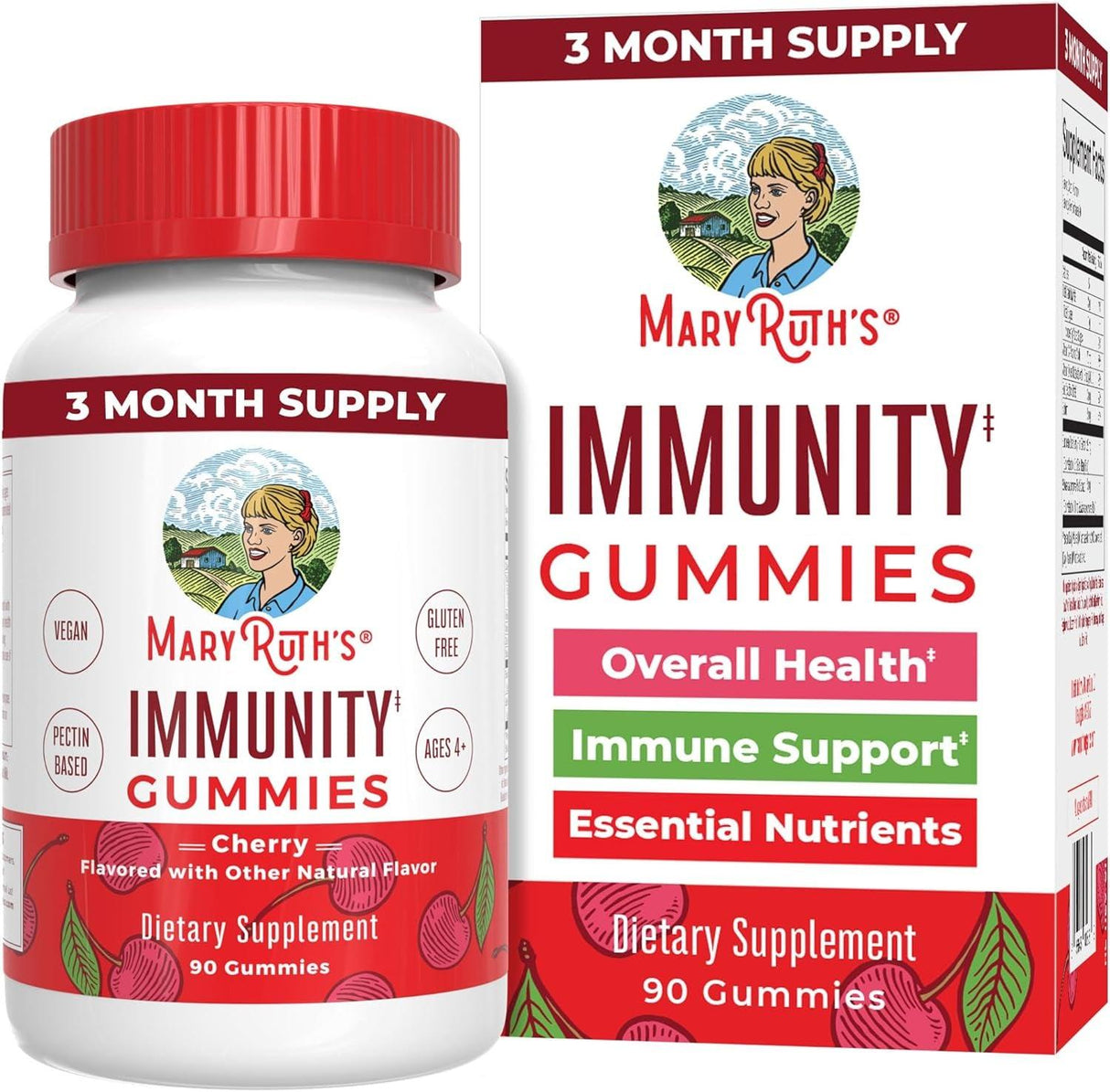 Mary Ruth'S 5-1 Immunity Gummies with Elderberry for Kids & Adults | Cherry | Pectin Based | Vegan | 90 Count - Supply Center USA