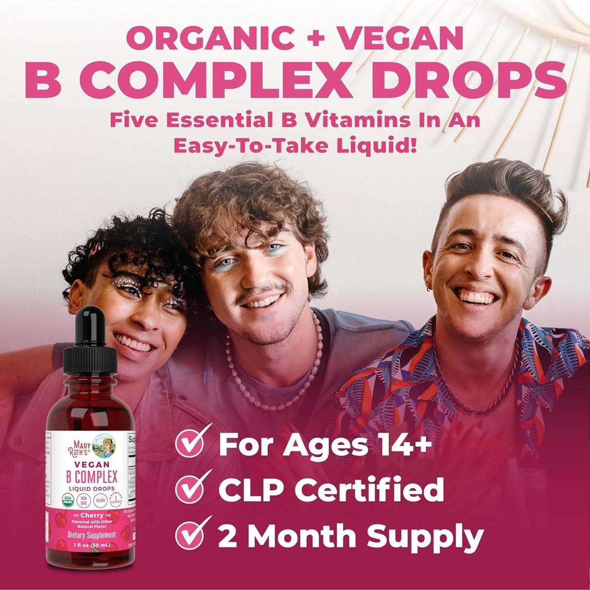 Maryruth Organics Vitamin B Complex | B Complex Vitamins | 2 Month Supply | Biotin | Vitamin B12 | Niacin | Folate | Energy Support Supplement | Vegan | USDA Organic | Non-Gmo | Gluten Free | 1 Fl Oz - Supply Center USA