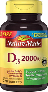 Nature Made Vitamin D3 2000 IU (50 Mcg), Dietary Supplement for Bone, Teeth, Muscle and Immune Health Support, 220 Tablets, 220 Day Supply - Supply Center USA