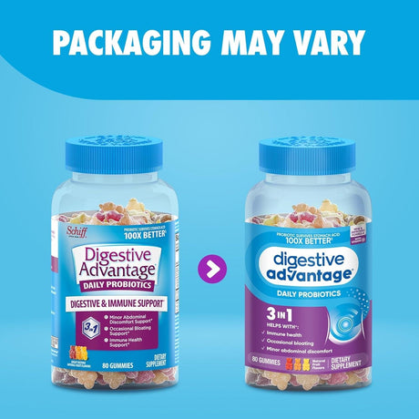 Digestive Advantage Probiotic Gummies for Digestive Health, Daily Probiotics for Women & Men, Support for Occasional Bloating, Minor Abdominal Discomfort & Gut Health, 80Ct Natural Fruit Flavors - Supply Center USA