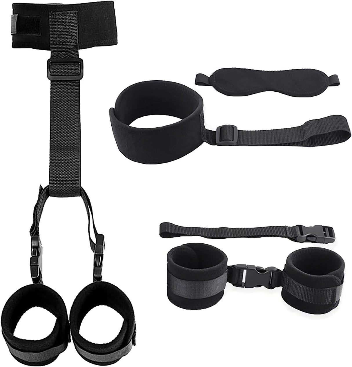 BDSM Neck to Wrist Restraints Bondage Set - behind Back Handcuffs Collar with Blindfold Adjustable Bondage Set Bed SM Games Play Sex Toys for Couples