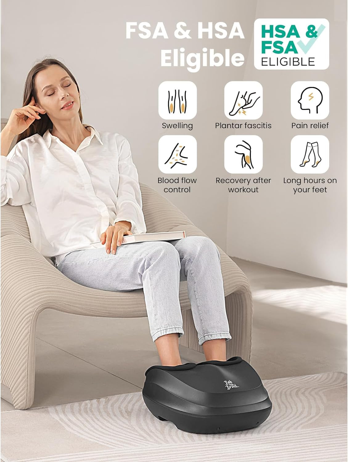 BOB and BRAD Foot Massager with Heat and Remote, Christmas Gifts for Women Men, FSA HSA Eligible, Shiatsu Deep Kneading Electric Feet Massager Machine for Plantar Fasciitis, Men Size 12