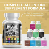 Clean Nutraceuticals Shilajit Supplement 10,000Mg with Sea Moss 6000Mg, Ashwagandha 6000Mg, Tongkat Ali, Boron, Magnesium - Fulvic Acid Capsules for Men - 90 Count - Supply Center USA