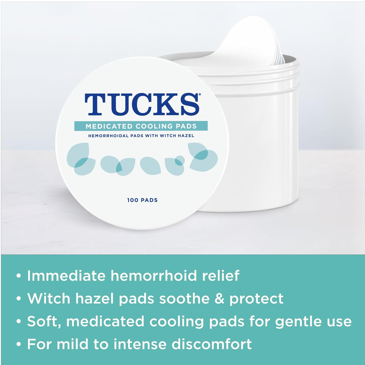 TUCKS Medicated Cooling Pads, 100 Count – Pads with Witch Hazel, Cleanses Sensitive Areas, Protects from Irritation, Hemorrhoid Treatment, Medicated Pads Used by Hospitals