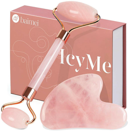 BAIMEI Icyme Jade Roller & Gua Sha, Face Roller Redness Reducing Skin Care Tools, Self Care Pink Gift for Men Women, Massager for Face, Eyes, Neck, Relieve Fine Lines and Wrinkles - Rose Quartz - Supply Center USA